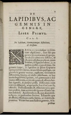 De Lapidibus, Ac Gemmis in Genere, Liber Primus.