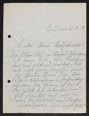 Brief von Hedwig Fischer und Samuel Fischer an Margarete Hauptmann
