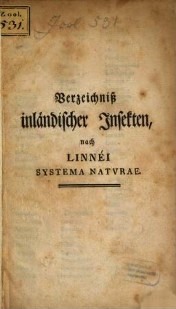 Verzeichniß inländischer Insekten nach Linnei Systema naturae