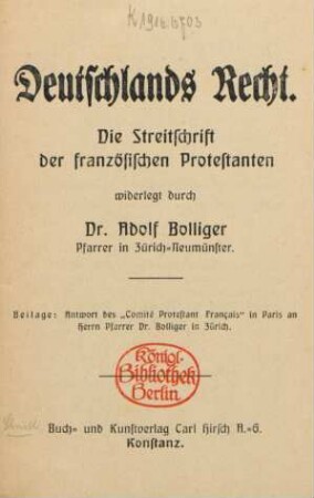 Deutschlands Recht : die Streitschrift der französischen Protestanten