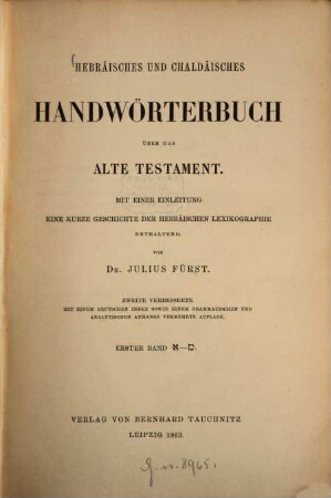 Hebräisches und Chaldäisches Handwörterbuch über das Alte Testament : mit einer Einleitung, eine kurze Geschichte der hebräischen Lexikographie enthaltend, 1. A - M