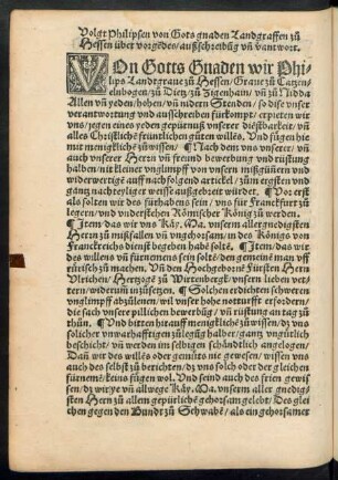 Volgt Philipsen von Gots gnaden Landgraffen zu Hessen über vorgendes/ außschreibung und verantwort.