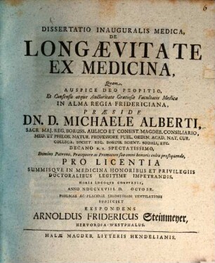 Diss. inaug. med. de longaevitate ex medicina