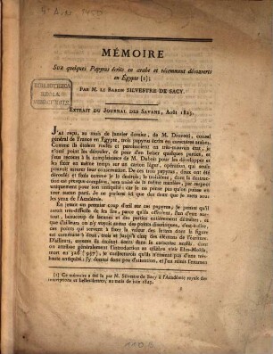Mémoire sur quelques papyrus écrits en arabe et récemment découverts en Égypte