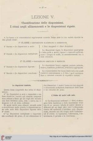 Lezione V: Classificazione delle disposizioni. I ritmi negli allineamenti e le disposizioni rigate