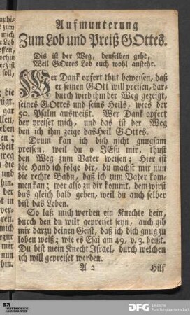Aufmunterung Zum Lob und Preiß Gottes.