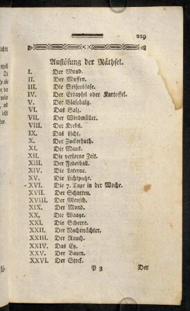229-230, Auflösung der Räthsel.