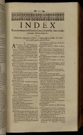 Index Rerum memorabilium in Encyclopædia hac occurrentium absolutissimus,