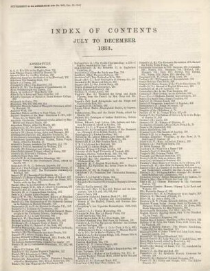 INDEX OF CONTENTS JULY TO DECEMBER 1883.