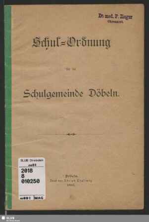 Schul-Ordnung für die Schulgemeinde Döbeln