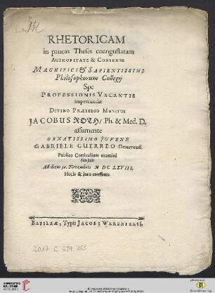 Rhetoricam in paucas Theses coangustatam