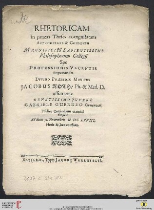 Rhetoricam in paucas Theses coangustatam