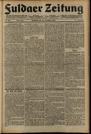 Erste Ausgabe vom Samstag, den 28. Dezember 1912.