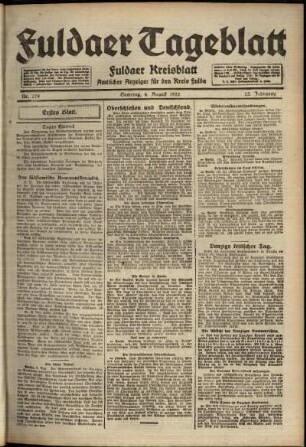 Erste Ausgabe vom Samstag, den 06. August 1921.