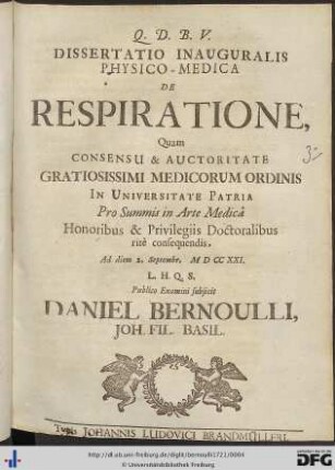 Dissertatio Inauguralis Physico-Medica De Respiratione