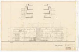 Zentralbibliothek der Landbauwissenschaft, Bonn Neubau: Süd-Westansicht, Schnitte 11, 11a, 1:50