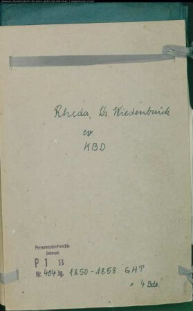 Kirchenbuchduplikat der evangelischen Gemeinde Rheda, Kreis Wiedenbrück (GHT 1850-1858) (Gemeinde: Evangelische Gemeinde Rheda)