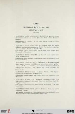 I. Tag: Dienstag, den 2. Mai 1911, Vormittag 10 Uhr (Nr. 1-152)