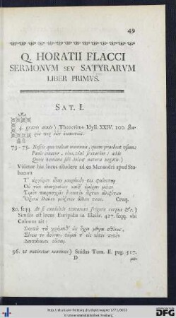 Q. Horatii Flacci Sermonum Seu Satyrarum Liber Primus.