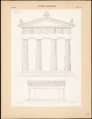 Dorischer Tempel: Front und Längsschnitt