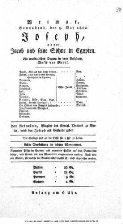 Joseph, oder: Jacob und seine Söhne in Egypten