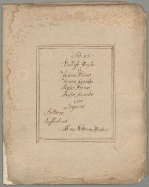 Masses, V (4), org, G-Dur - BSB Mus.ms. 7485 : [dust cover title:] Nro [added with pencil:] 56 // Deutsche Messe // à // Tenore Primo // Tenore secundo // Basso Primo // Basso secundo // con // Organo // [left side:] Authore // Lechleitner // [right side:] Ad me Petrum Huber