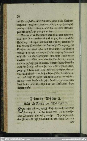 Zehnter Abschnitt. Ueber die Zufälle der Wöchnerinnen