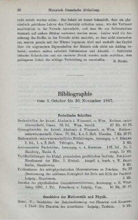 Bibliographie vom 1. October bis 30. November 1887.