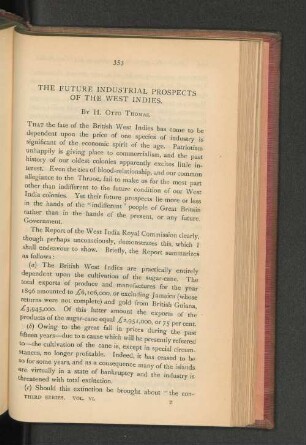 The Future Industrial Prospects of the West Indies.
