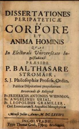 Dissertationes Peripateticae De Corpore Et Anima Hominis