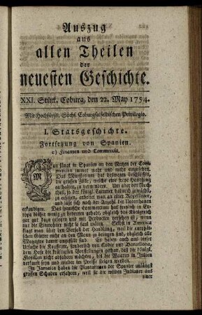 XXI. Stück. Coburg, den 22. May. 1754.