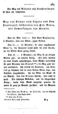 Weg von Aleppo nach Angora und Konstantinopel von Hrn Bruce, mit Anmerkungen von Kinneir.