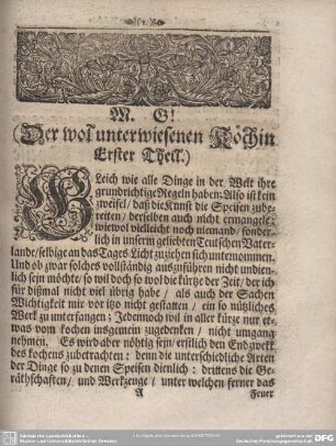 Der wol unterwiesenen Köchin. Erster Theil.
