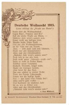 Text-Karten, ohne Nummern: Deutsche Weihnacht 1915.