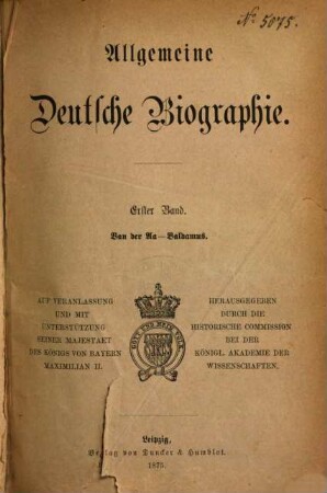 Allgemeine Deutsche Biographie, 1. Van der Aa - Baldamus