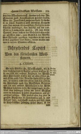 Achtzehendes Capitel Von den fürnehmsten Wolffianern