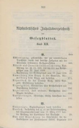 Alphabetisches Inhaltsverzeichniß des Gesetzblattes. Band XX