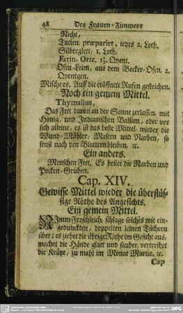 Cap. XIV. Gewisse Mittel wieder die überflüssige Röthe des Angesichts