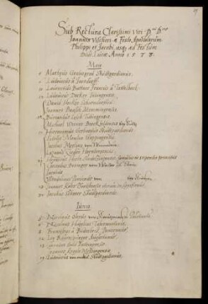 Sommerhalbjahr 1573. Rektorat Johannes Vischer