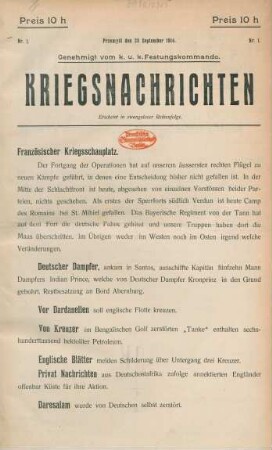 1914: Kriegsnachrichten