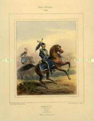 Uniformdarstellung, Offizier des Kürassier-Regiments zu Pferd, Königreich Belgien, 1831/1850. Tafel Nr. 69 aus Galerie Militaire.