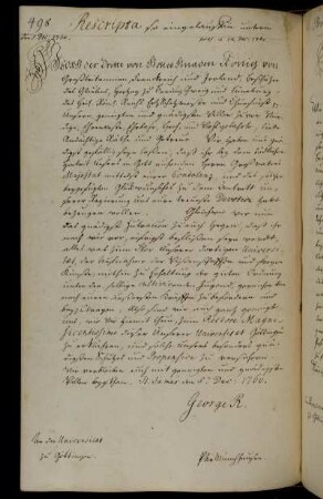 Gnadenbekundung des Königs anlässlich der Kondolenz- und Glückwünsche.