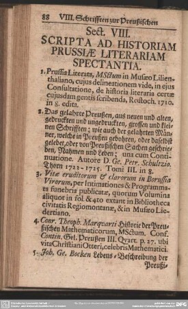 Sect. VIII. Scripta Ad Historiam Prussiae Literariam Spectantia