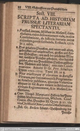 Sect. VIII. Scripta Ad Historiam Prussiae Literariam Spectantia