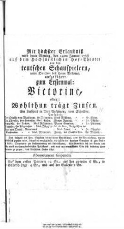 Victorine, oder: Wohlthun trägt Zinsen