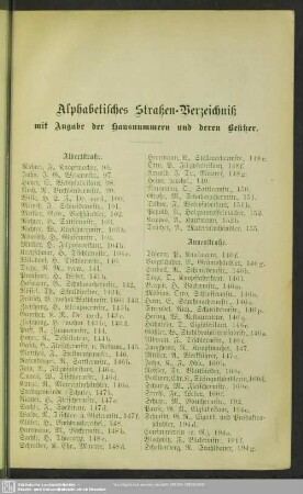 Häuserbuch : Alphabetisches Straßen-Verzeichniß