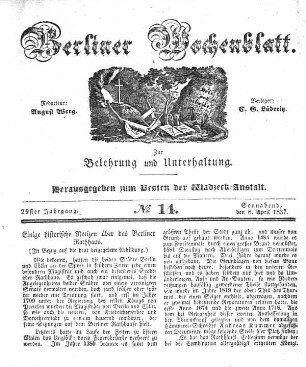 No. 14, Sonnabend, den 8. April 1837.