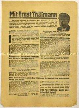 Aufruf der KPD zur Wahl von Ernst Thälmann zum Reichspräsidenten 1932