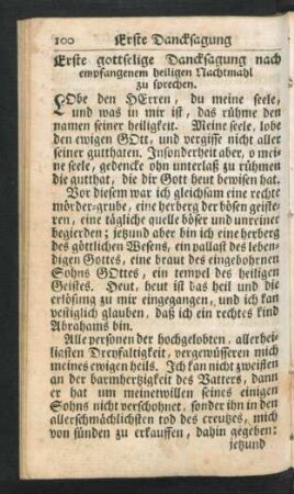 Erste gottselige Dancksagung nach empfangenem heiligen Nachtmahl zu sprechen