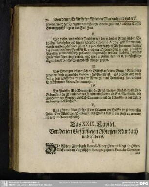 Das XXIX. Capitel. Von denen Gefürsteten Abteyen Murbach und Lüders